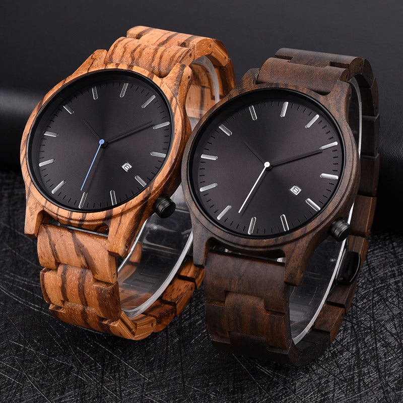 Ebony wooden calendar multi-function watch