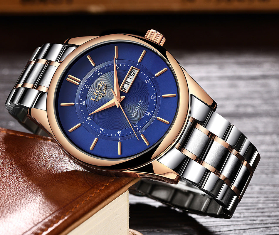 Fashion trend business waterproof steel belt watch men's multi-function luminous