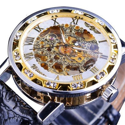 Fashion casual classic watch rhinestone hollow manual mechanical watch