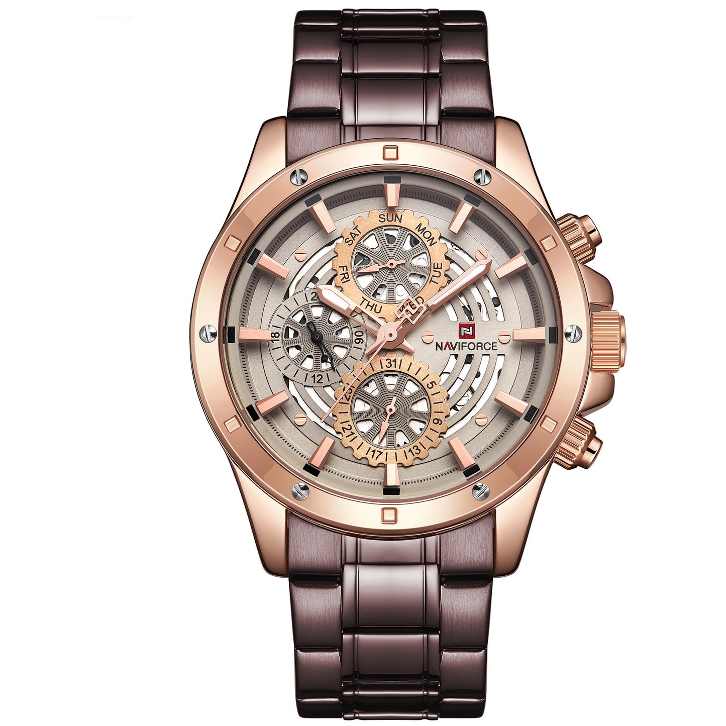 Multi-function three-eye quartz watch