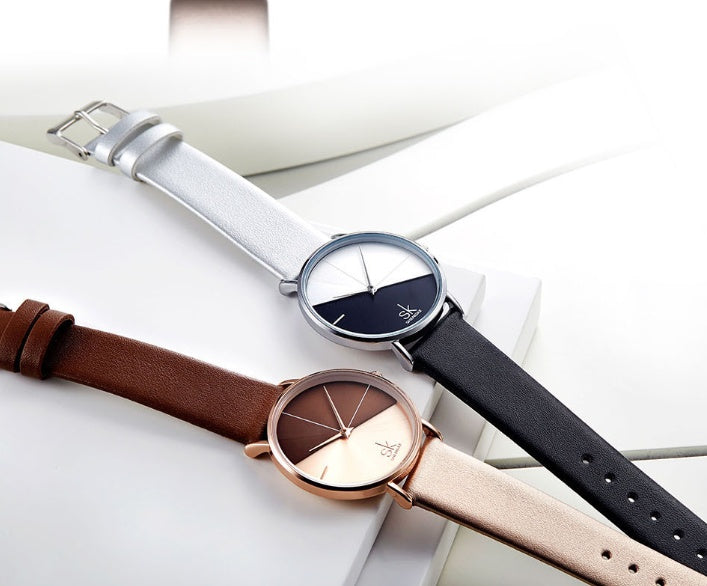 Two-tone belt rose gold female watch