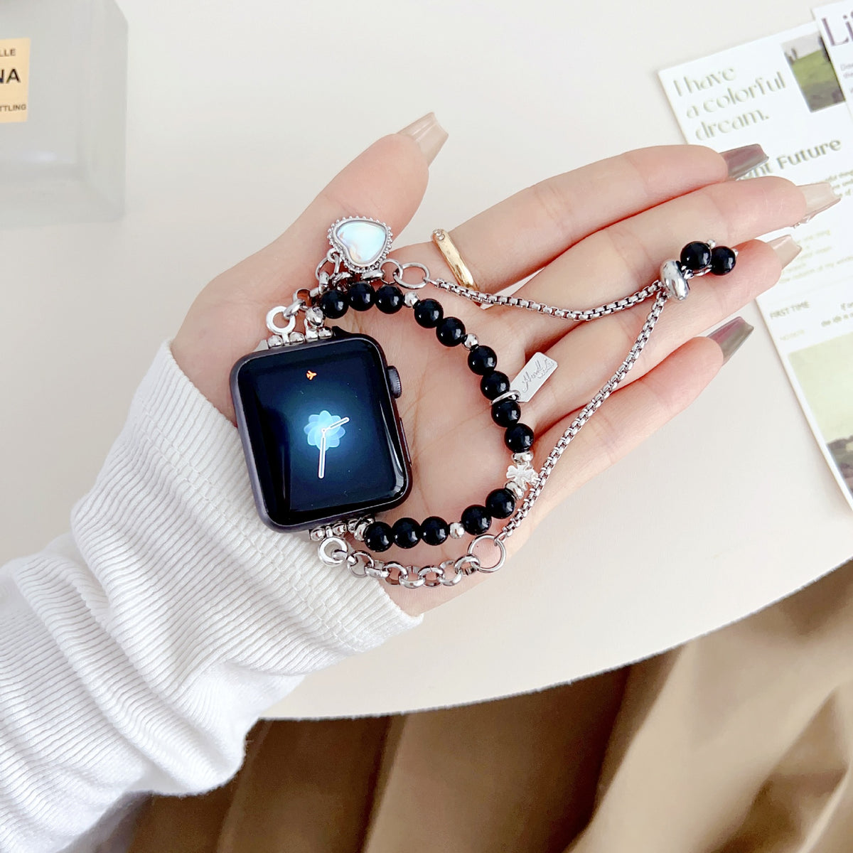 Laser Colorful Love Painted Bead Necklace Shoushan Stone Girls