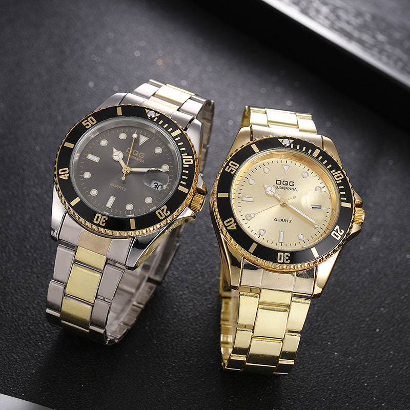 Waterproof  Calendar Gold Steel Strap Men's Watch