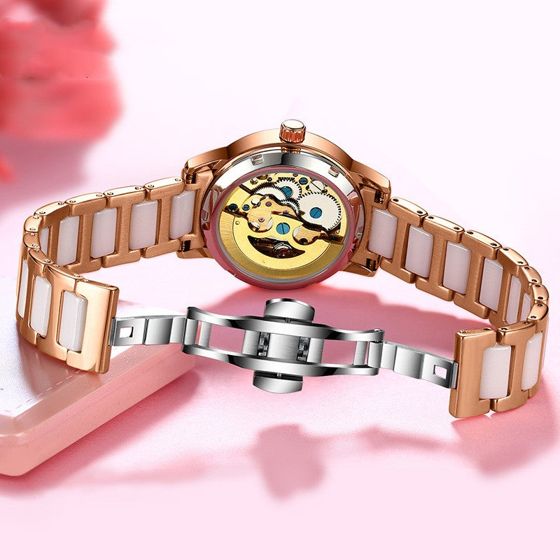 Female hollow automatic mechanical watch