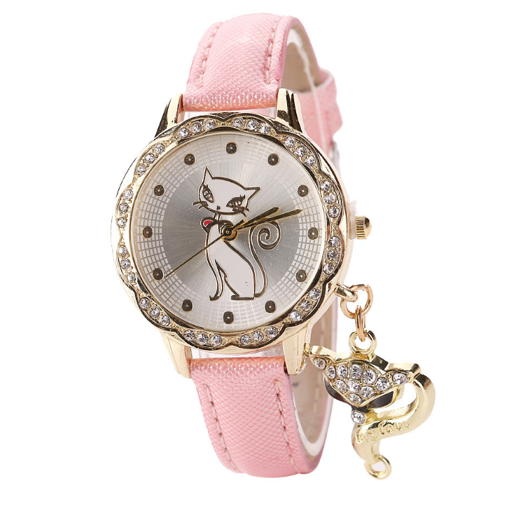 Fashion Cute Cat Pattern watch bracelets Clock