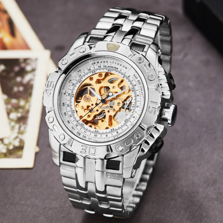 All-steel belt hollow mechanical watch watch