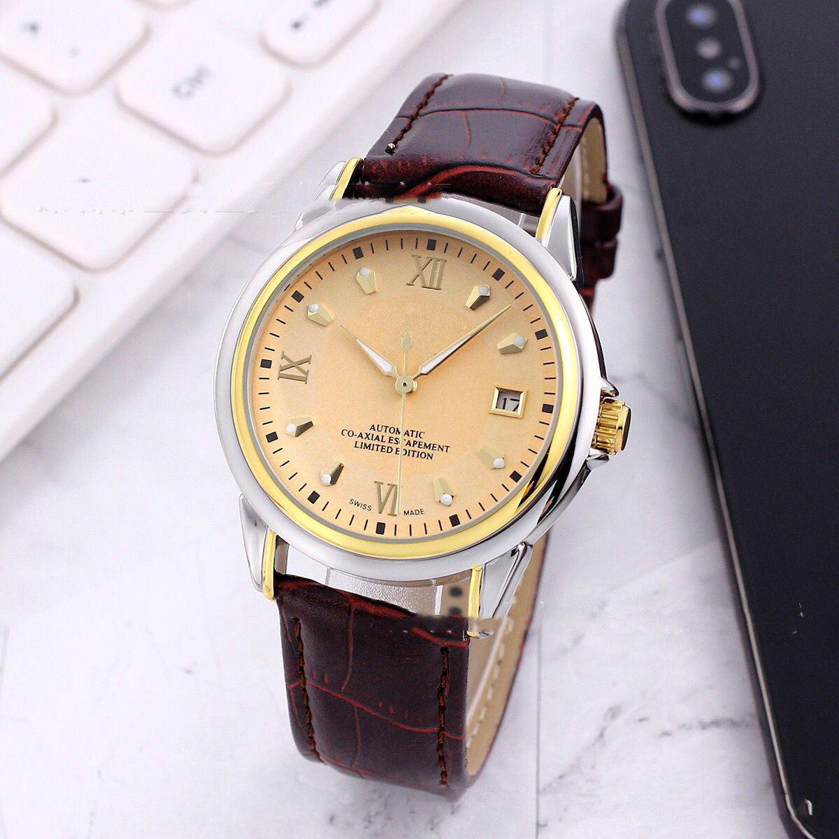 Mens Transparent Skeleton Mechanical Automatic Casual Watch