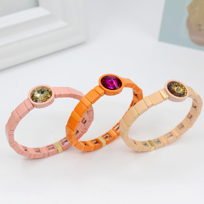 Enamel Bracelet Crystal Stone Elastic Cord Watch