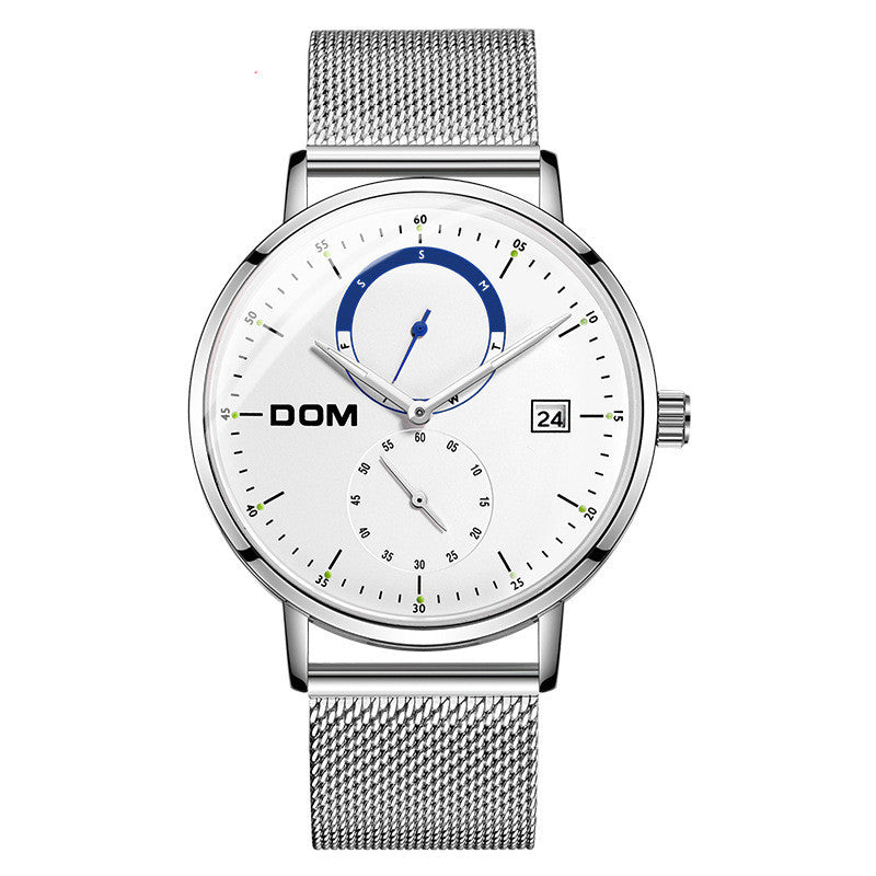 Men's ultra-thin minimalist calendar with quartz watch