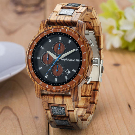 Sports Multi-function Wooden Watch Male