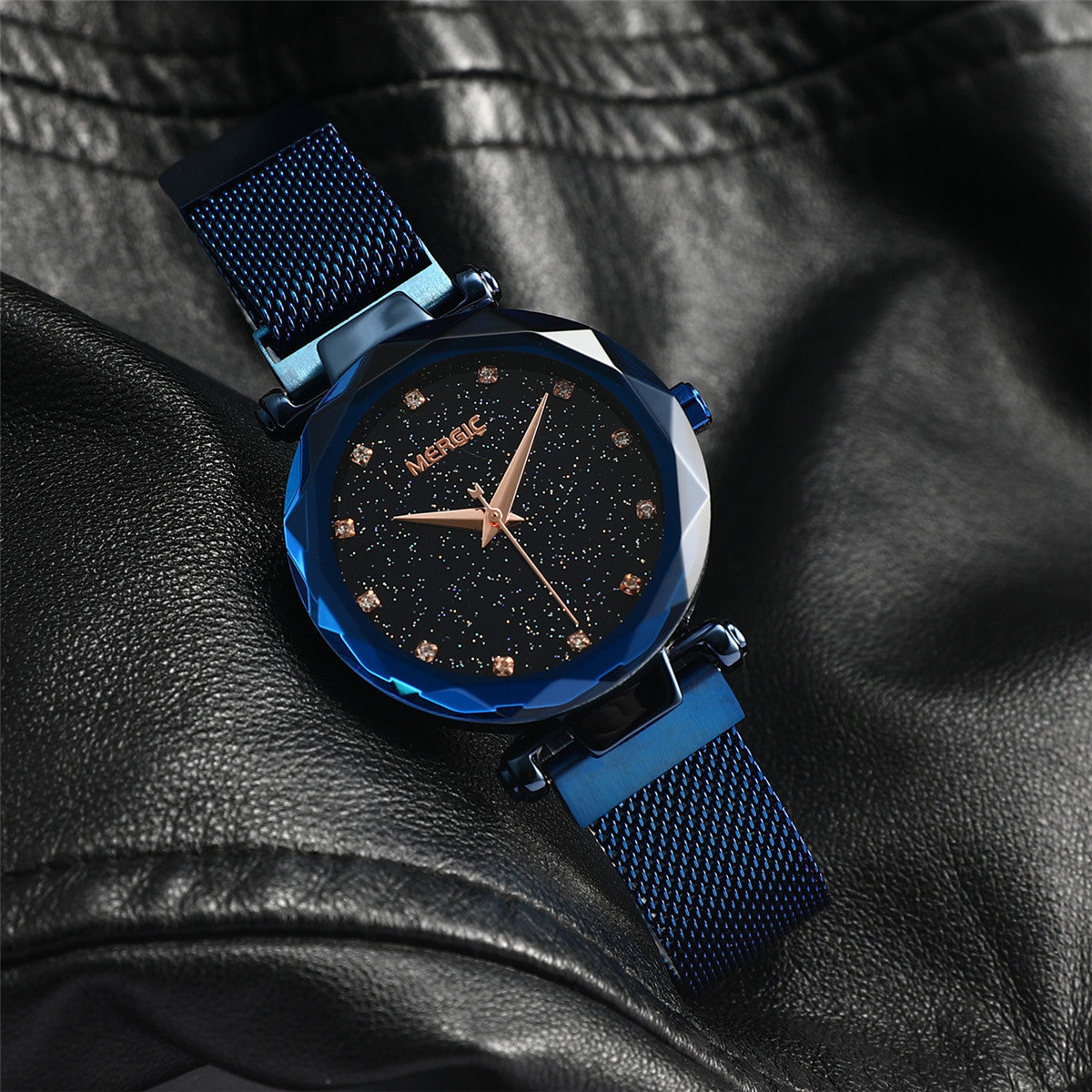 Milan mesh belt starry sky rhinestone scale watch