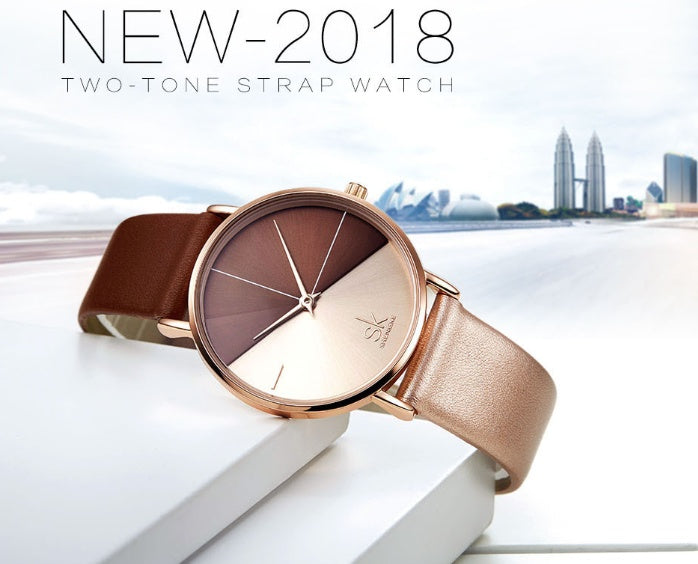 Two-tone belt rose gold female watch