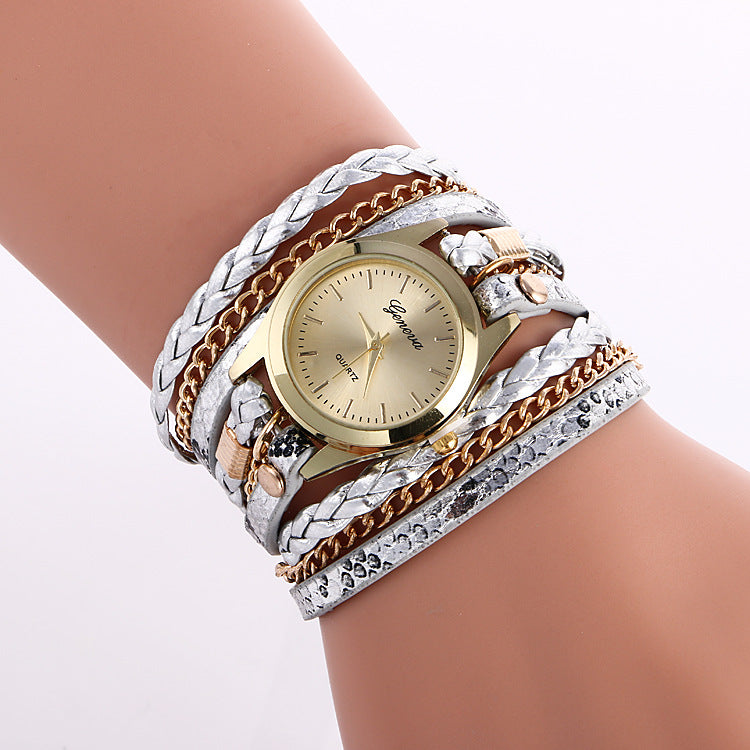 Ladies Wrap Watch Fashion Leopard Weave Bracelet Watch