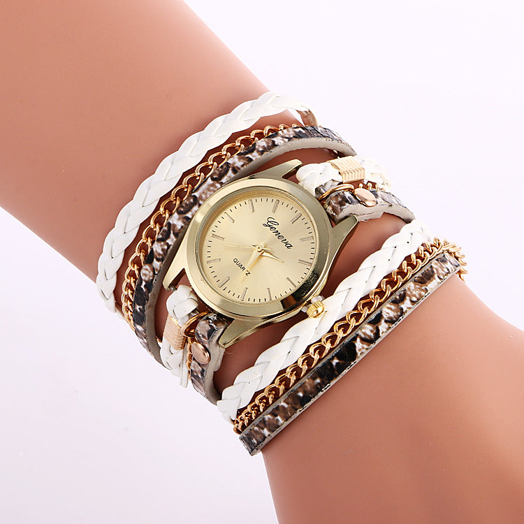 Ladies Wrap Watch Fashion Leopard Weave Bracelet Watch