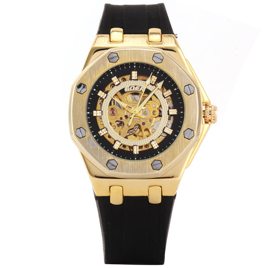 Automatic hollow mechanical watch silicone band watch men's