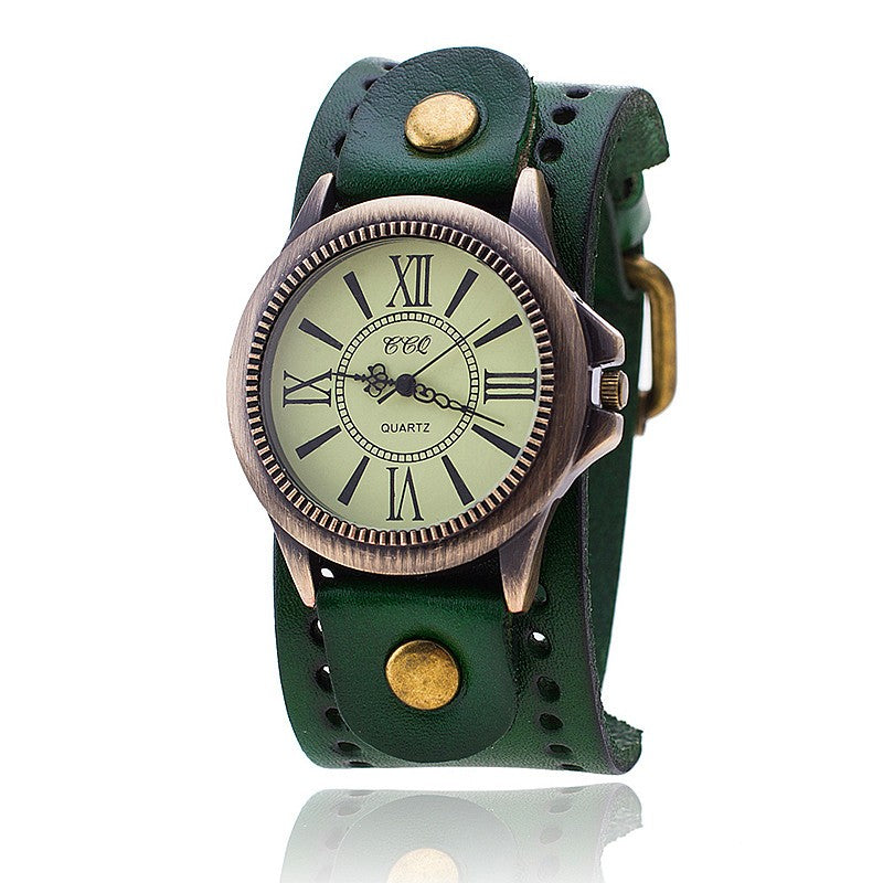 Genuine Leather Retro Roman Literal Watch