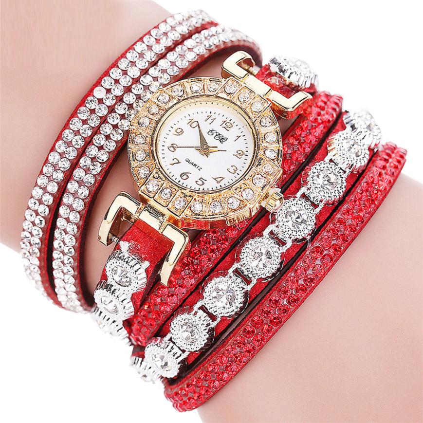 Relogio masculino Women Quartz Women PU Leather Rhinestone Watch Bracelet Watches