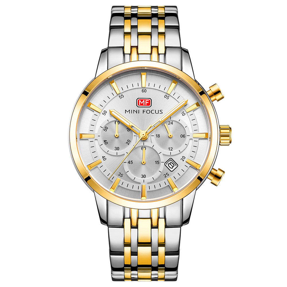 Waterproof steel band large dial luminous quartz watch