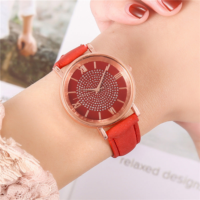 Ladies Fashion Sun Pattern Roman Scale Quartz Watch Watch