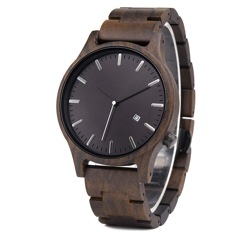 Ebony wooden calendar multi-function watch