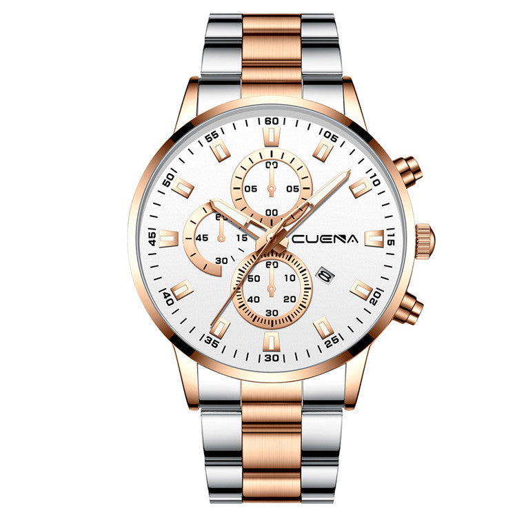 CUENA 889 Quartz Steel Band Calendar Watch