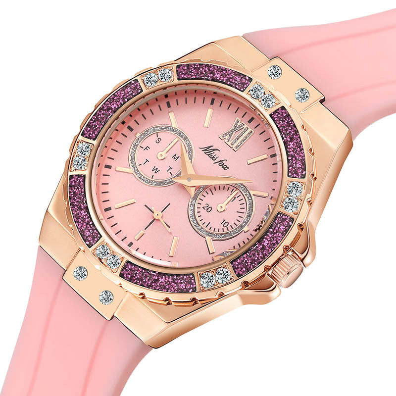 Fashion three-eye quartz ladies watch