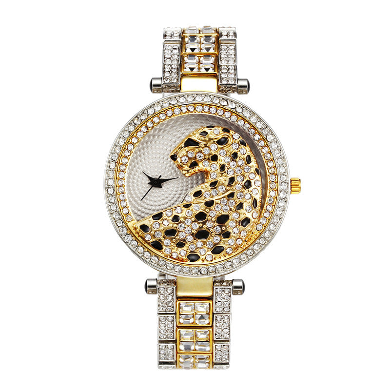 Cheetah with diamond band ladies watch hand