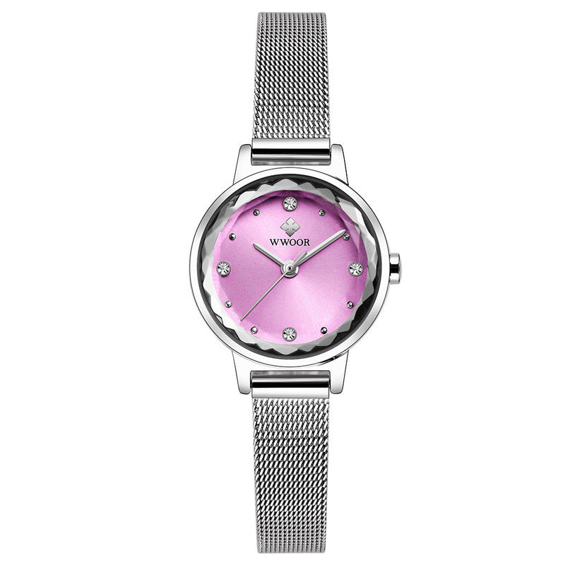 WWOOR women's quartz watch with mesh belt