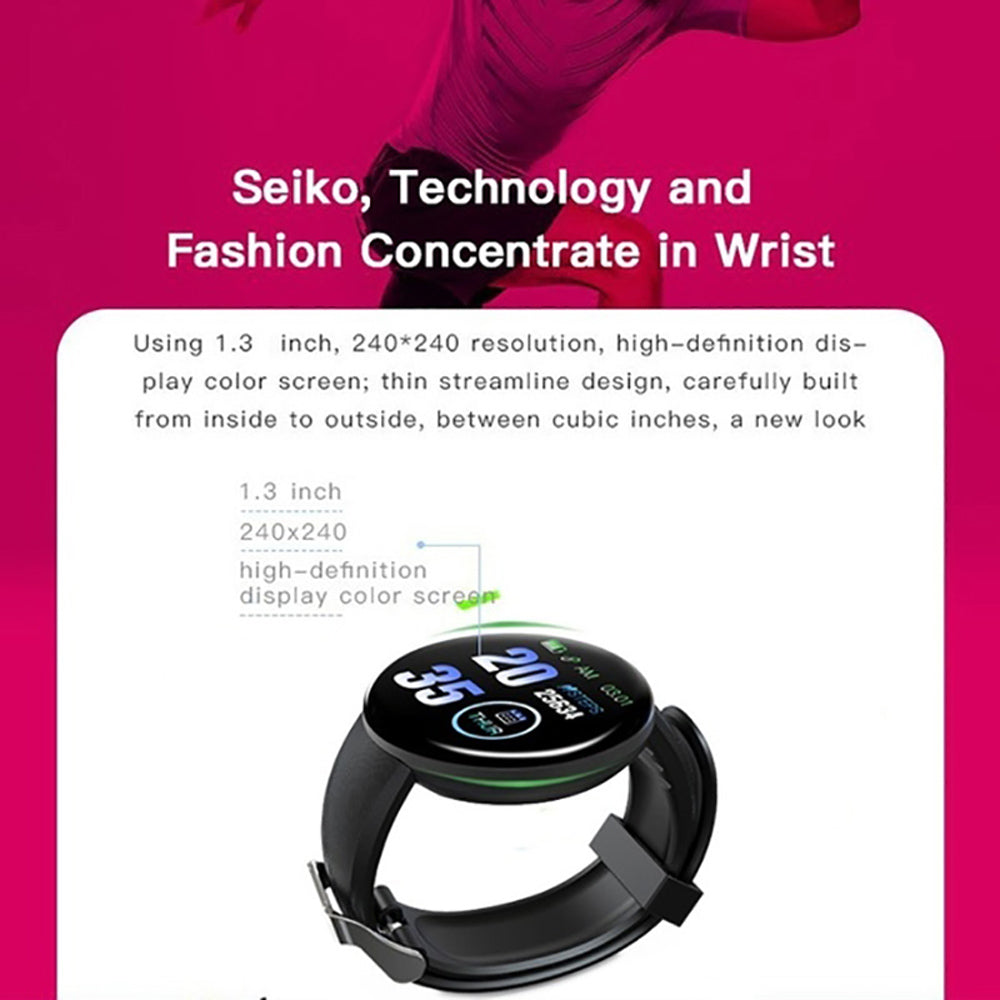 D18 Bluetooth Smart Watch, Men Women Blood Pressure Heart Rate