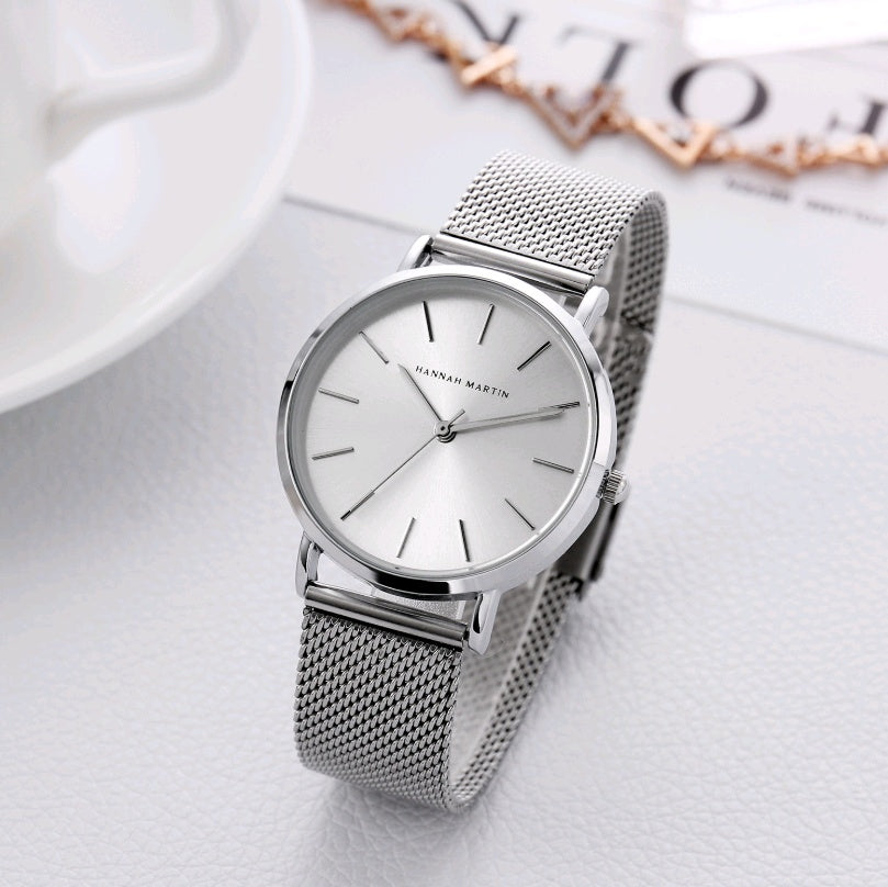 Stainless steel mesh belt waterproof ladies and women's watch