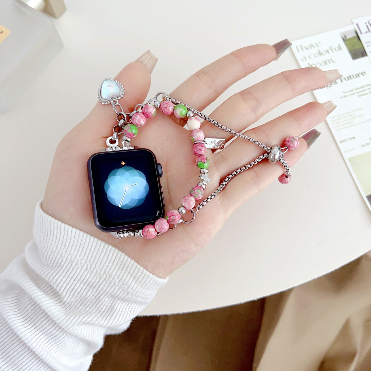 Laser Colorful Love Painted Bead Necklace Shoushan Stone Girls