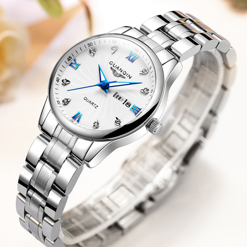 Quartz watch with steel belt for ladies