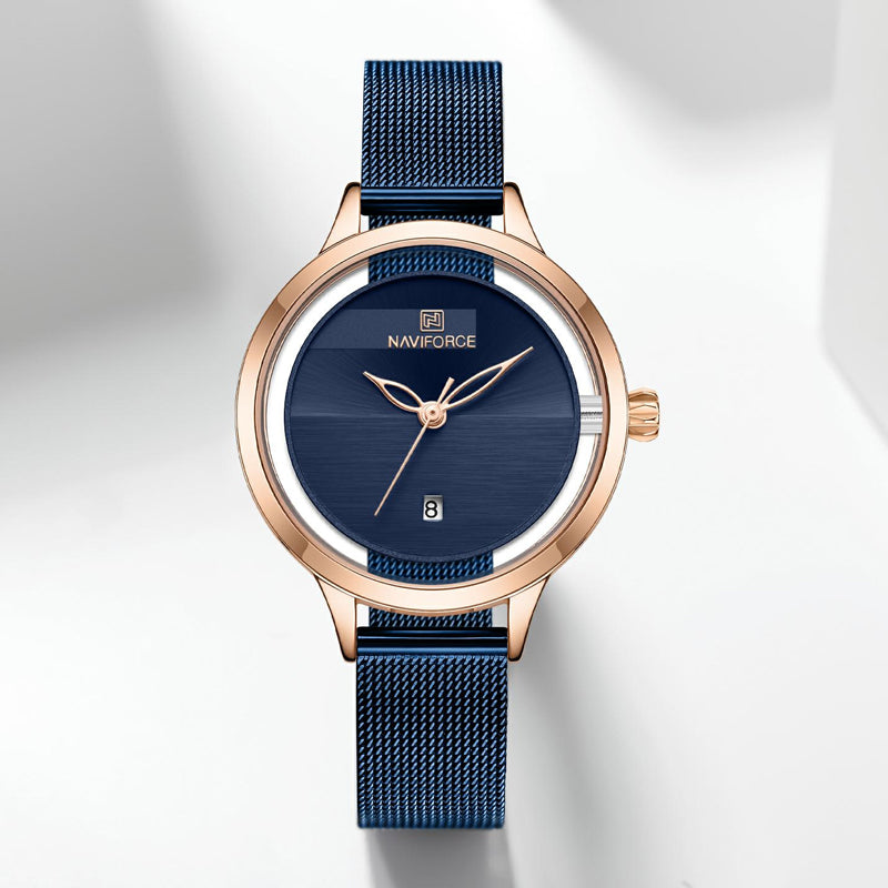 Calendar mesh belt quartz watch female form