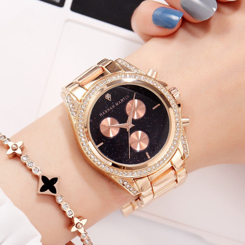 Ladies Rose Gold Fashion Diamond Watch Waterproof Quartz