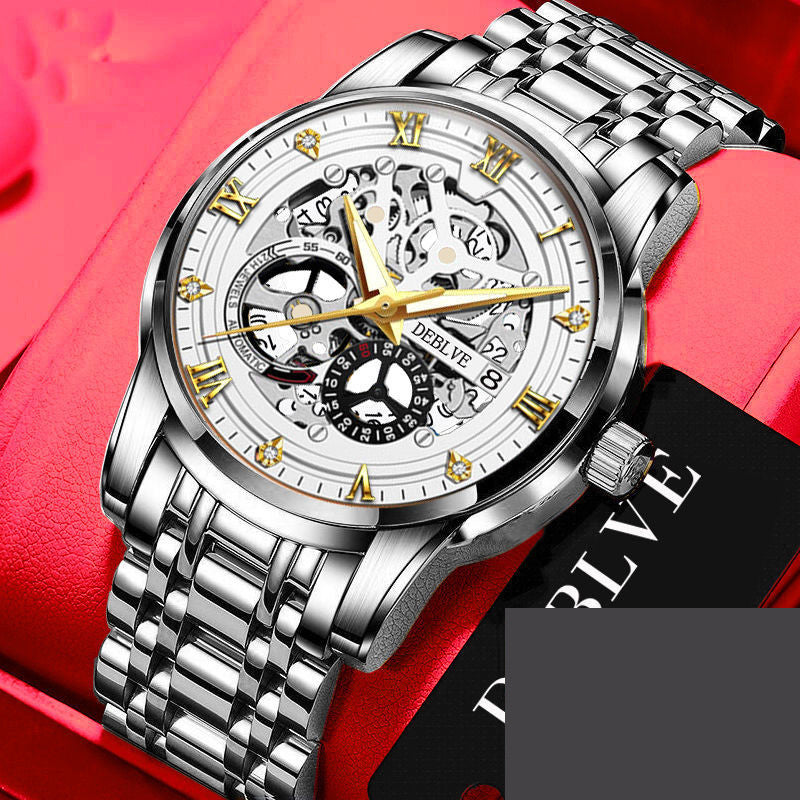 Skeleton Mechanical Hand Calendar Luminous Watch