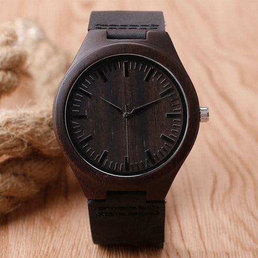 Black Wood Case Wood Belt Casual Quartz Watch