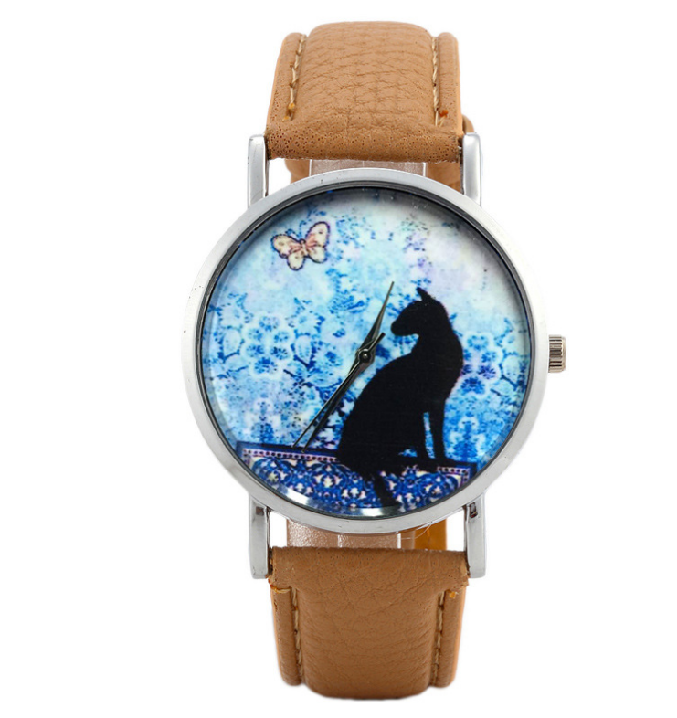 Watch Women Quartz Clock Women Brand Fashion Print Cat Pattern