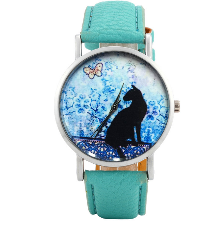 Watch Women Quartz Clock Women Brand Fashion Print Cat Pattern