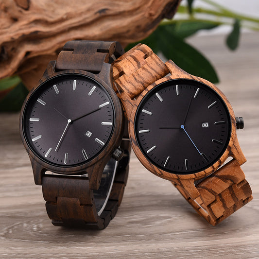 Ebony wooden calendar multi-function watch