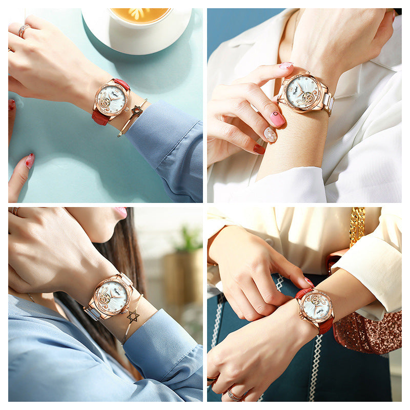 Female hollow automatic mechanical watch