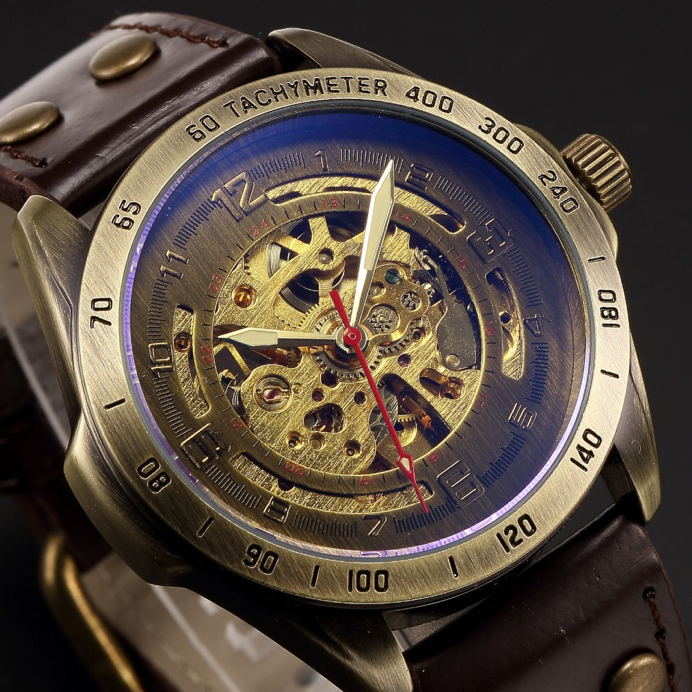 Casual hollow nostalgic style automatic mechanical watch