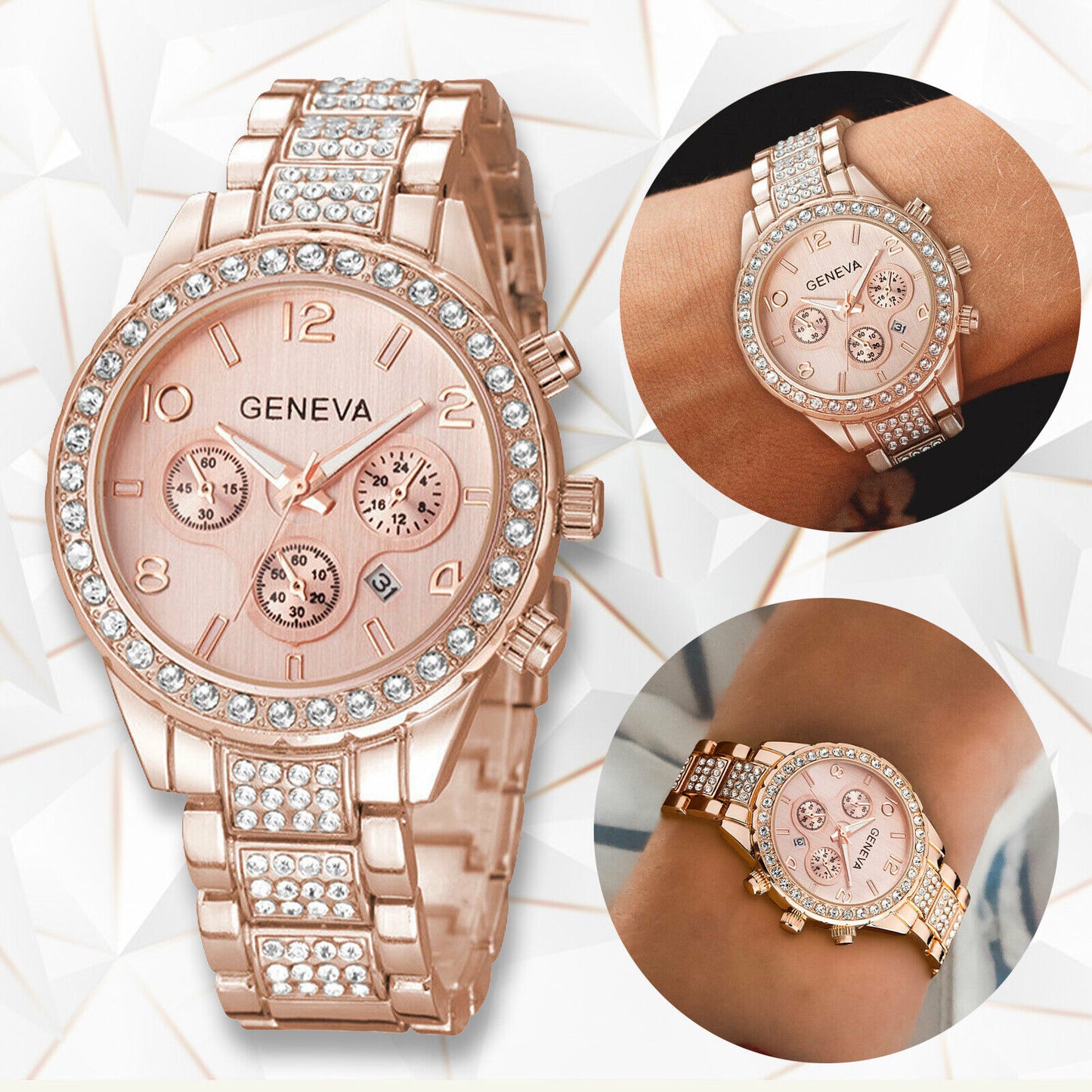 Women Classic Stainless Steel Crystal Quartz Round Analog Wrist Watch For Women