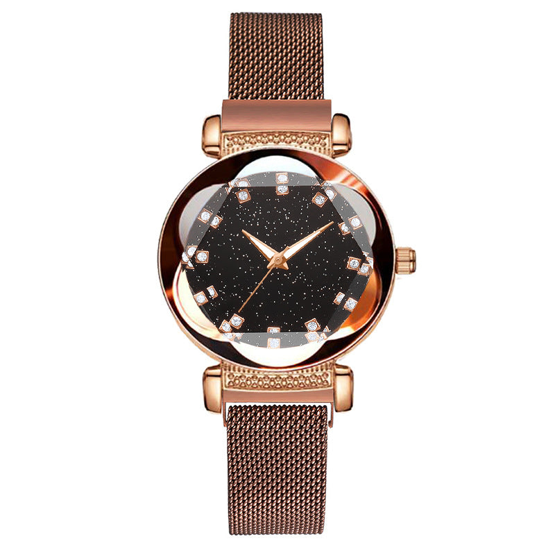 Diamond Starry Sky Digital Luminous Milan Mesh Belt Ladies Watch