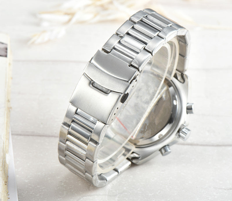 Six-Hand Running-Second Steel Band Watch