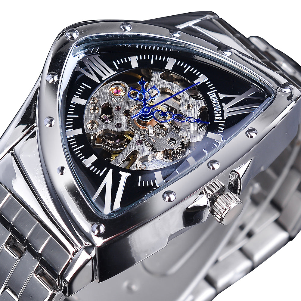 hollow-out feature triangle mechanical watch