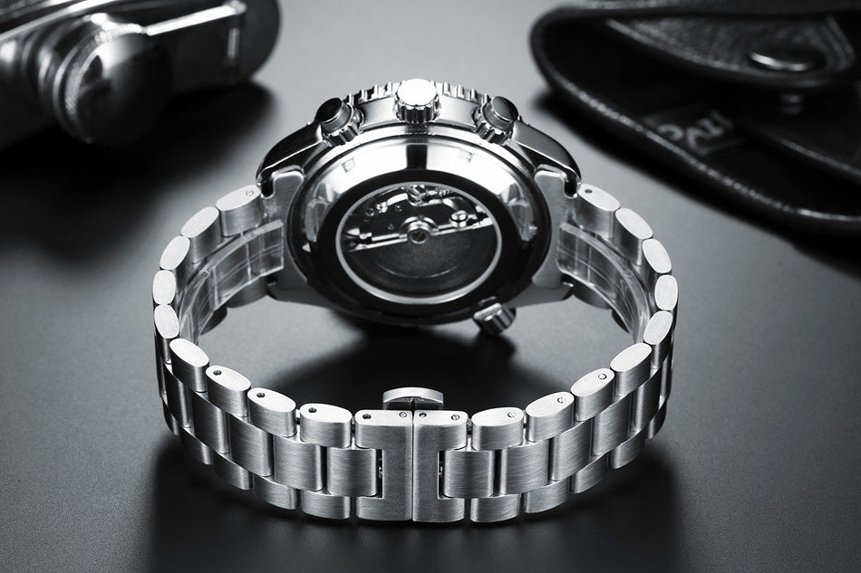 Fully Automatic Mechanical Luminous Solid Steel Band Multifunctional Men's Watch