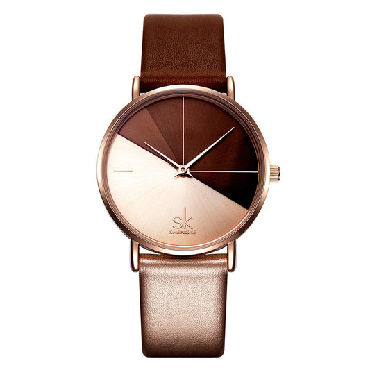 Two-tone belt rose gold female watch