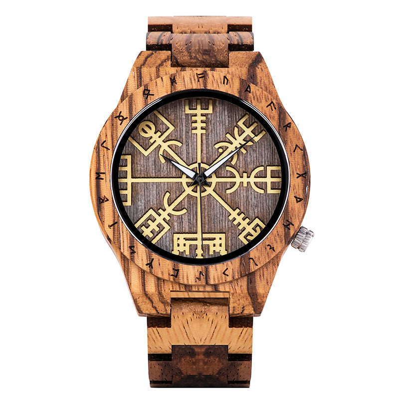 Handmade Wooden Men's Watch Nautical Compass Symbol