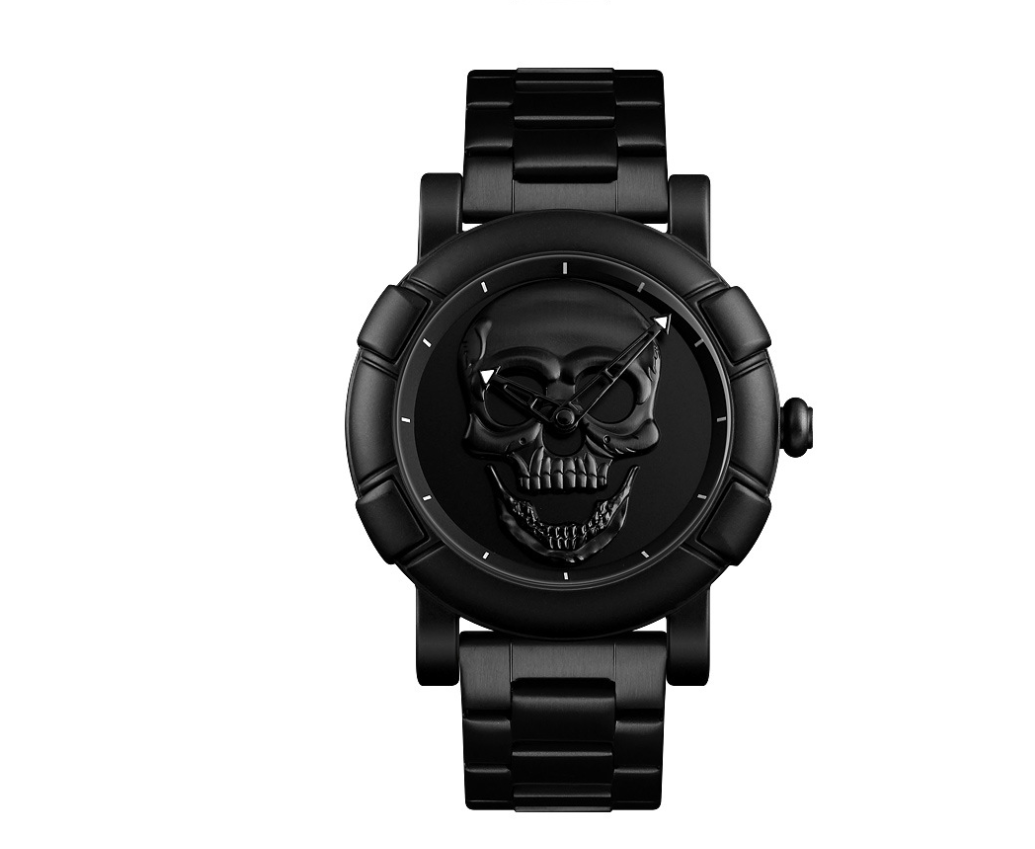 Fashion men's large dial personality three-dimensional creative skull quartz watch waterproof trend dark messenger student table