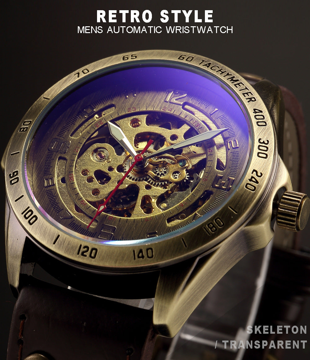 Casual hollow nostalgic style automatic mechanical watch